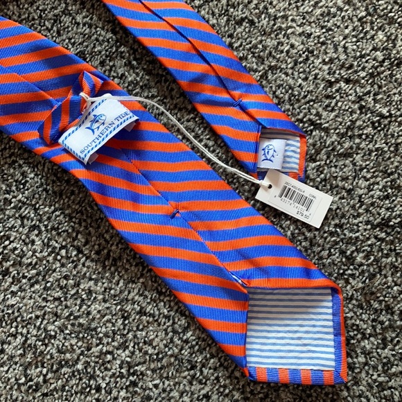 Southern Tide Orange & Blue Diagonally Striped Tie - Picture 4 of 5